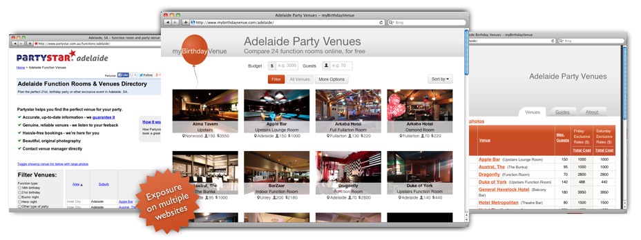 Partystar and myBirthdayvenue websites