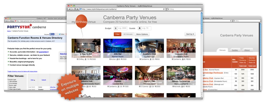 Partystar and myBirthdayvenue websites